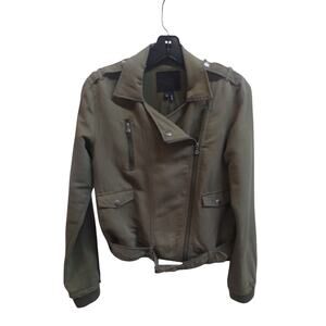 Paige Women's Size SMALL Olive Marjorie Moto Linen Cropped Grungecore Jacket